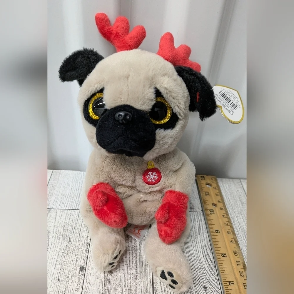 Ty Mittens Plush Pug with Red and Black Details